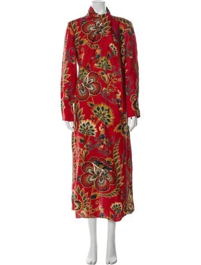 Pre-owned Farm Rio Floral Print Long Dress In Red