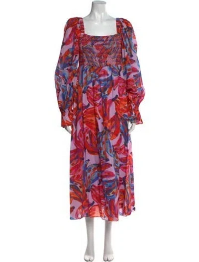 Pre-owned Farm Rio Floral Print Long Dress In Red