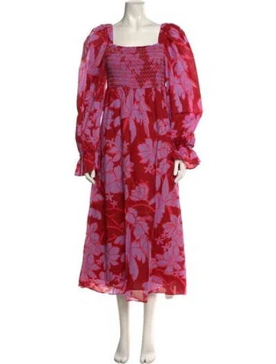Pre-owned Farm Rio Floral Print Long Dress In Red
