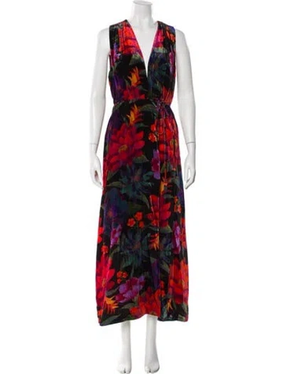Pre-owned Farm Rio Floral Print Long Dress In Red