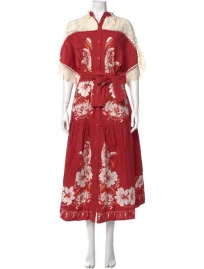 Pre-owned Farm Rio Floral Print Long Dress In Red