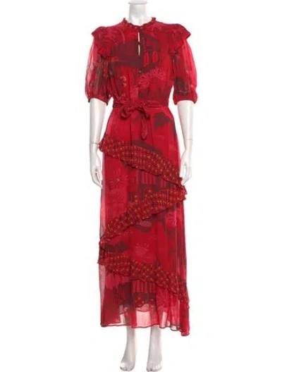 Pre-owned Farm Rio Floral Print Long Dress In Red