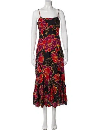 Pre-owned Farm Rio Floral Print Long Dress In Red