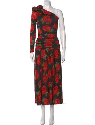 Pre-owned Farm Rio Floral Print Long Dress In Red