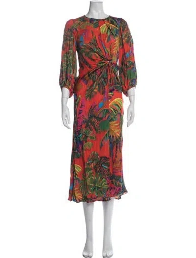 Pre-owned Farm Rio Floral Print Long Dress In Red