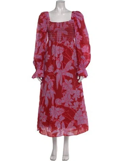 Pre-owned Farm Rio Floral Print Long Dress In Red