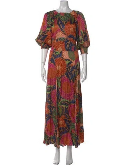Pre-owned Farm Rio Floral Print Long Dress In Red