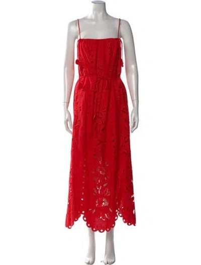 Pre-owned Farm Rio Floral Print Long Dress In Red
