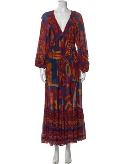 Pre-owned Farm Rio Floral Print Long Dress In Red