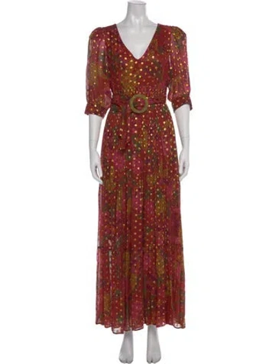 Pre-owned Farm Rio Floral Print Long Dress In Red