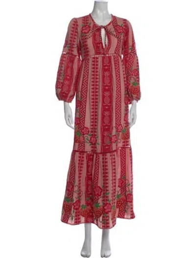 Pre-owned Farm Rio Floral Print Long Dress In Red