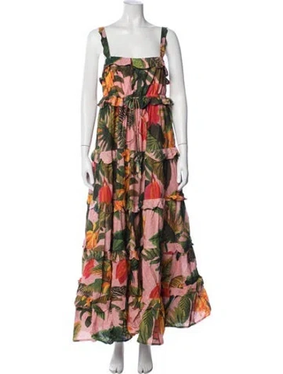 Pre-owned Farm Rio Floral Print Long Dress In Red