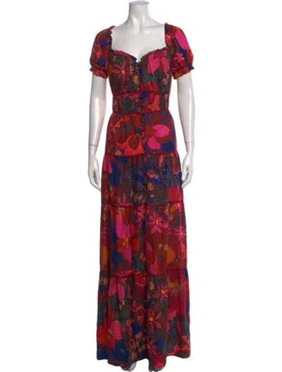 Pre-owned Farm Rio Floral Print Long Dress In Red