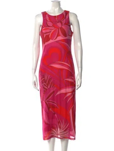Pre-owned Farm Rio Floral Print Long Dress In Red