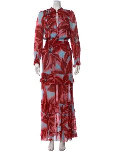 Pre-owned Farm Rio Floral Print Long Dress In Red