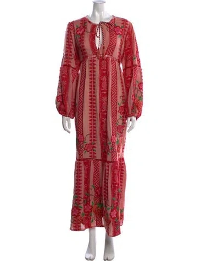 Pre-owned Farm Rio Floral Print Long Dress In Red