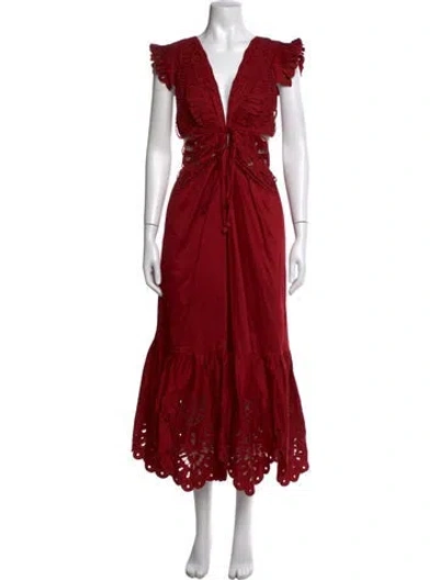 Pre-owned Farm Rio Floral Print Long Dress In Red