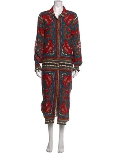 Pre-owned Farm Rio Floral Print Long Dress In Red