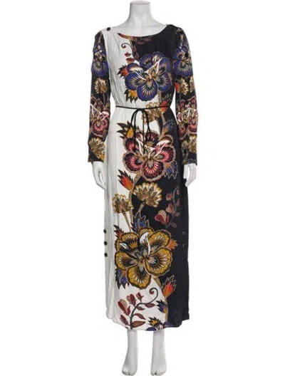 Pre-owned Farm Rio Floral Print Long Dress W/ Tags In Black