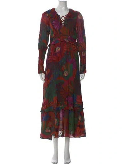 Pre-owned Farm Rio Floral Print Long Dress W/ Tags In Black