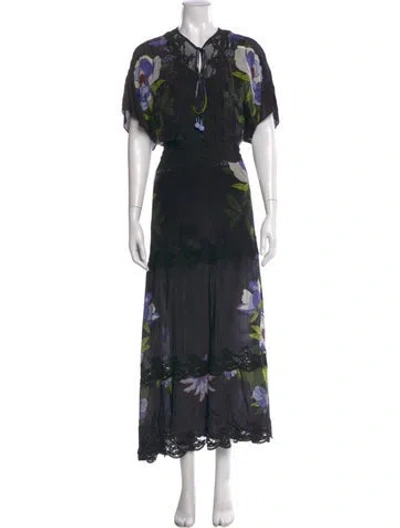 Pre-owned Farm Rio Floral Print Long Dress W/ Tags In Black