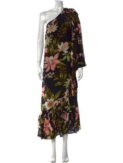 Pre-owned Farm Rio Floral Print Long Dress W/ Tags In Black