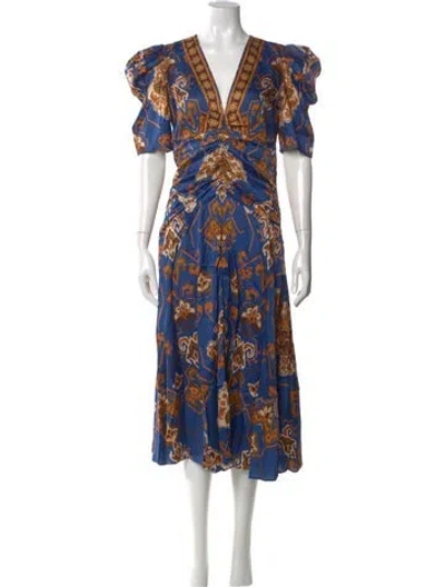Pre-owned Farm Rio Floral Print Long Dress W/ Tags In Blue