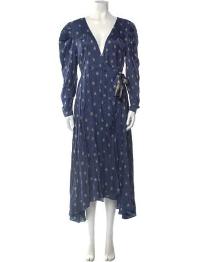 Pre-owned Farm Rio Floral Print Long Dress W/ Tags In Blue