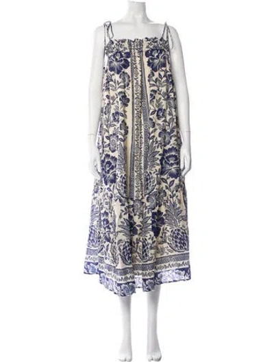 Pre-owned Farm Rio Floral Print Long Dress W/ Tags In Blue