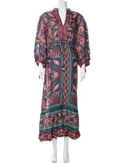 Pre-owned Farm Rio Floral Print Long Dress W/ Tags In Blue