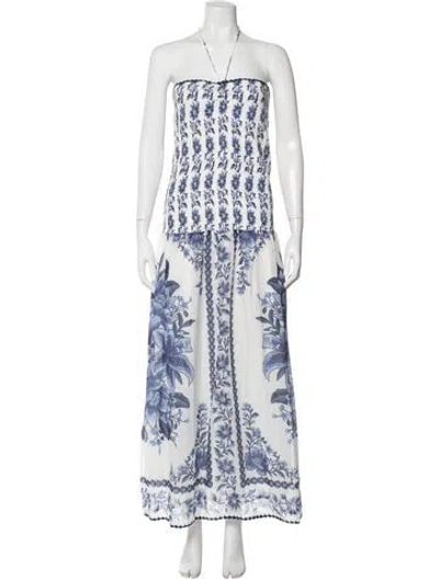 Pre-owned Farm Rio Floral Print Long Dress W/ Tags In Blue
