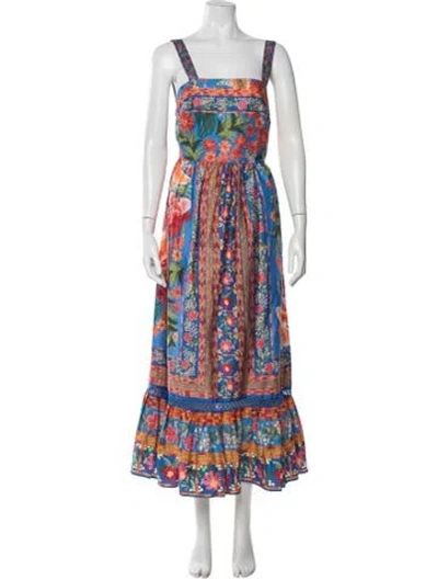 Pre-owned Farm Rio Floral Print Long Dress W/ Tags In Blue