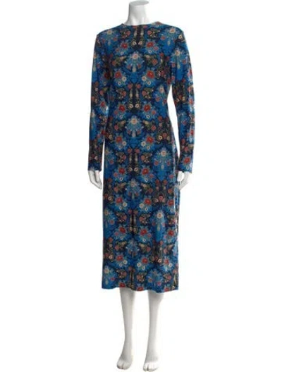 Pre-owned Farm Rio Floral Print Long Dress W/ Tags In Blue