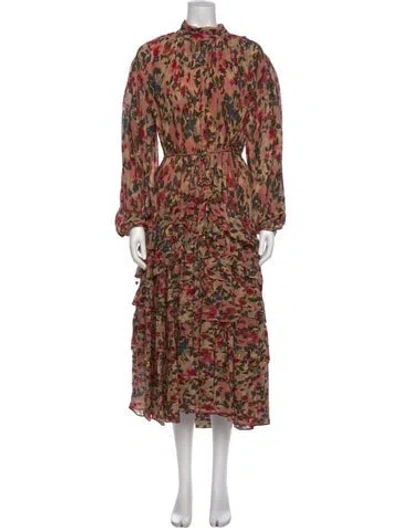 Pre-owned Farm Rio Floral Print Long Dress W/ Tags In Brown