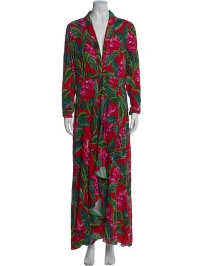 Pre-owned Farm Rio Floral Print Long Dress W/ Tags In Green