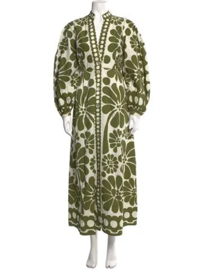 Pre-owned Farm Rio Floral Print Long Dress W/ Tags In Green