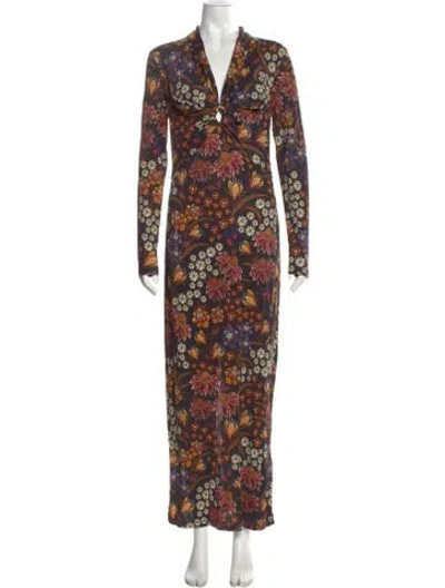 Pre-owned Farm Rio Floral Print Long Dress W/ Tags In Multi