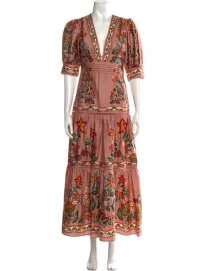 Pre-owned Farm Rio Floral Print Long Dress W/ Tags In Multicolor