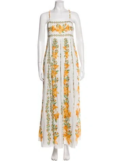 Pre-owned Farm Rio Floral Print Long Dress W/ Tags In Neutral