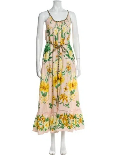 Pre-owned Farm Rio Floral Print Long Dress W/ Tags In Neutral