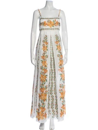 Pre-owned Farm Rio Floral Print Long Dress W/ Tags In Neutral
