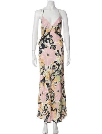 Pre-owned Farm Rio Floral Print Long Dress W/ Tags In Neutral