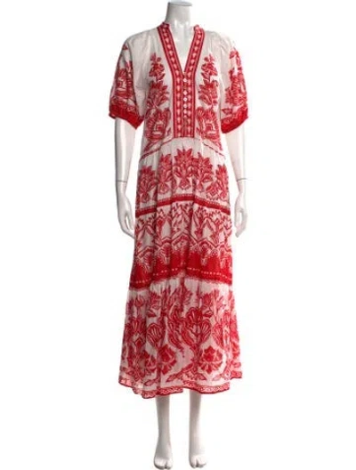 Pre-owned Farm Rio Floral Print Long Dress W/ Tags In Neutral