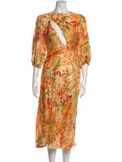 Pre-owned Farm Rio Floral Print Long Dress W/ Tags In Orange