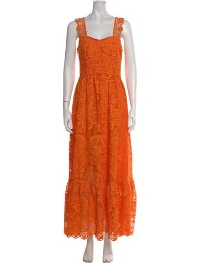 Pre-owned Farm Rio Floral Print Long Dress W/ Tags In Orange