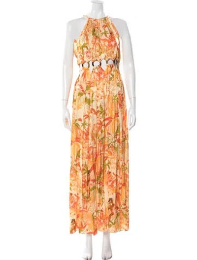 Pre-owned Farm Rio Floral Print Long Dress W/ Tags In Orange
