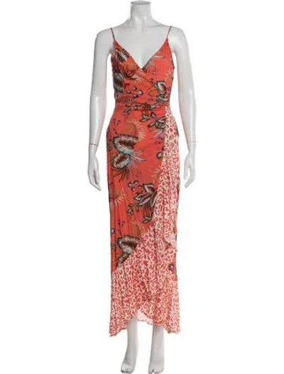 Pre-owned Farm Rio Floral Print Long Dress W/ Tags In Orange