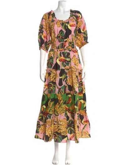 Pre-owned Farm Rio Floral Print Long Dress W/ Tags In Pink