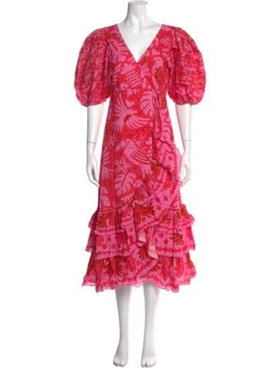 Pre-owned Farm Rio Floral Print Long Dress W/ Tags In Pink