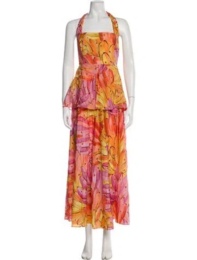 Pre-owned Farm Rio Floral Print Long Dress W/ Tags In Pink
